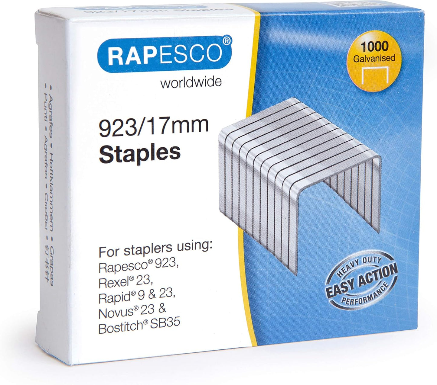 Rapesco 1240 923/17mm Galvanised Staples, Type 23, Box of 1000