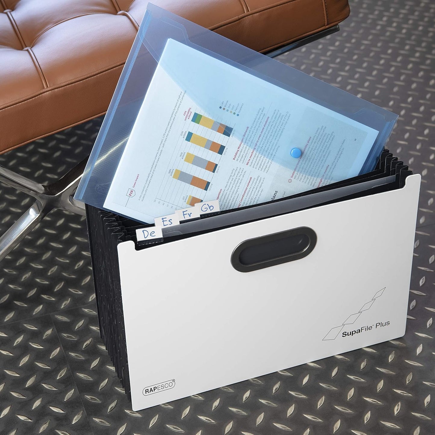 Rapesco 1624 SupaFile Plus 13-Part Landscape A4+ Expanding File, White/Black