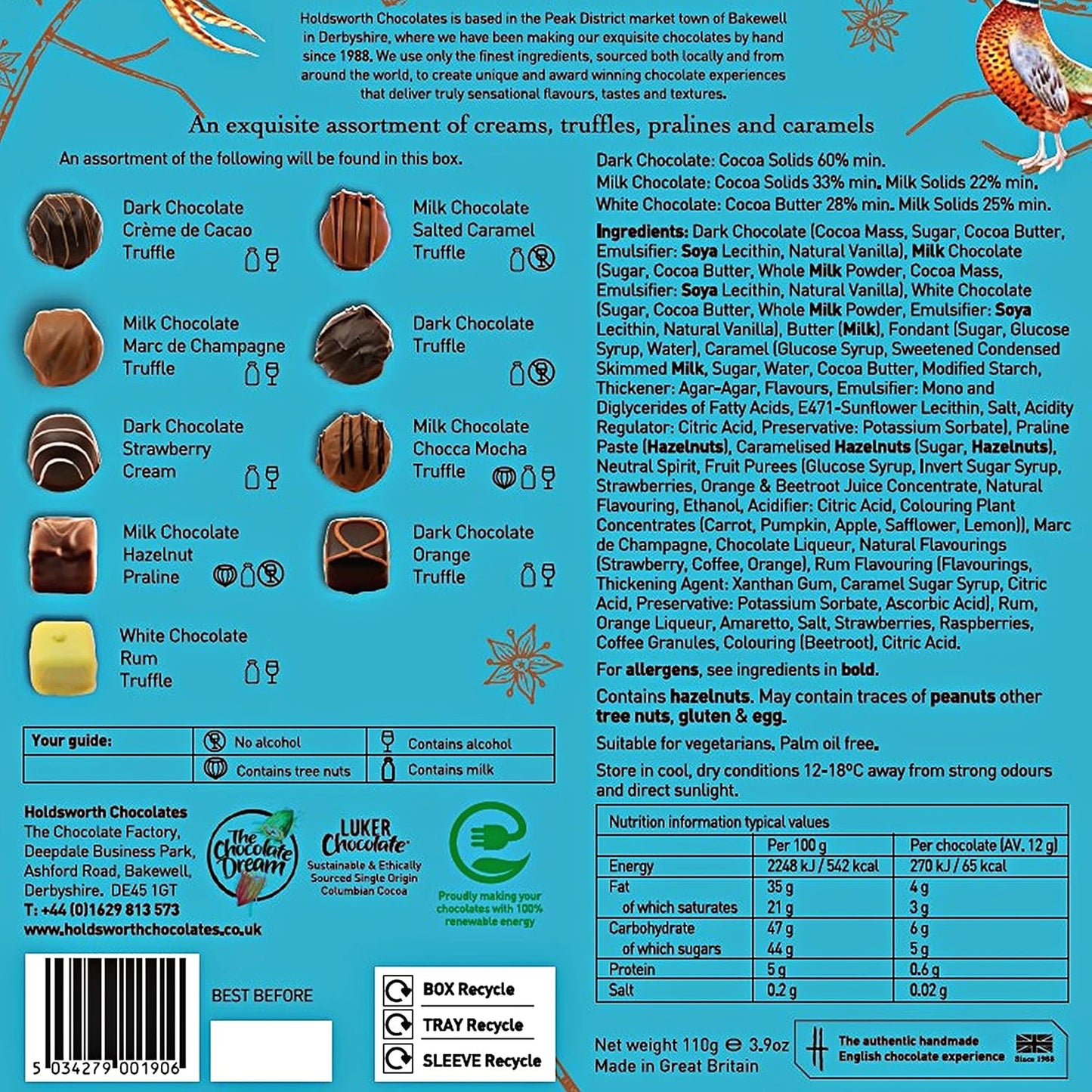 Holdsworth Chocolates Occasions Collection - Happy Birthday Blue Gift Box Of Handmade Truffles And Assorted Milk, White And Dark Chocolates – Perfect for gifting - 110g