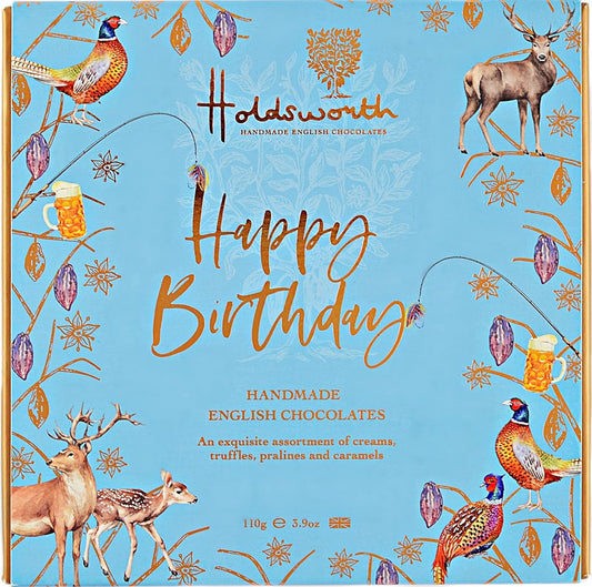 Holdsworth Chocolates Occasions Collection - Happy Birthday Blue Gift Box Of Handmade Truffles And Assorted Milk, White And Dark Chocolates – Perfect for gifting - 110g