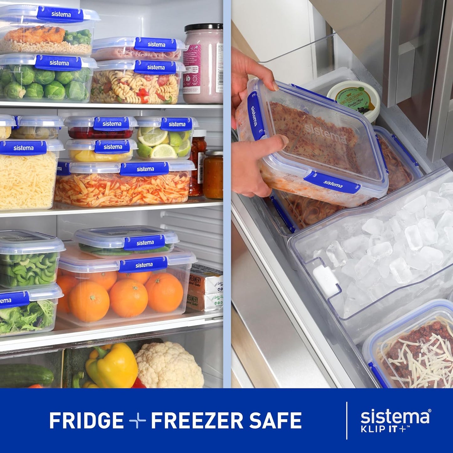Sistema KLIP IT PLUS Leakproof Food Storage Containers | 1 L | Airtight, Stackable & Nestable Meal Prep Containers with Lids | School Lunch Boxes | BPA-Free | 3 Count