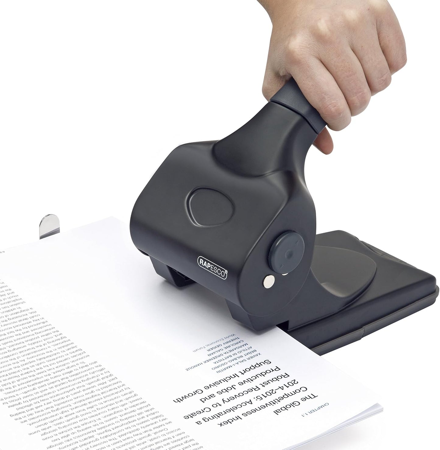 Rapesco 1015 Heavy Duty ALU 65 Metal 2-Hole Punch, 65 Sheet Capacity, Black