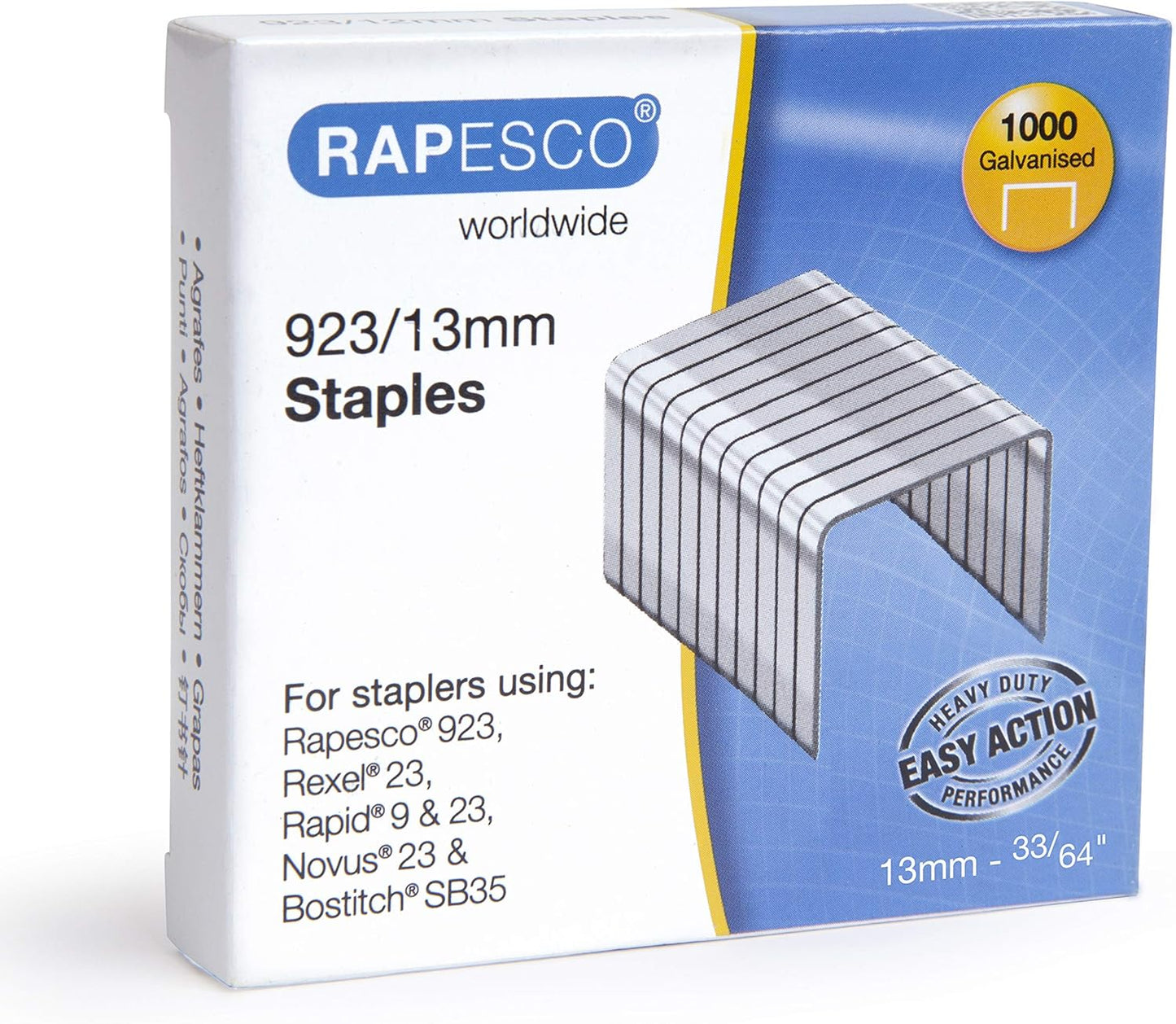 Rapesco 1484 923/13 mm Galvanised Staples, Type 23, Box of 1000