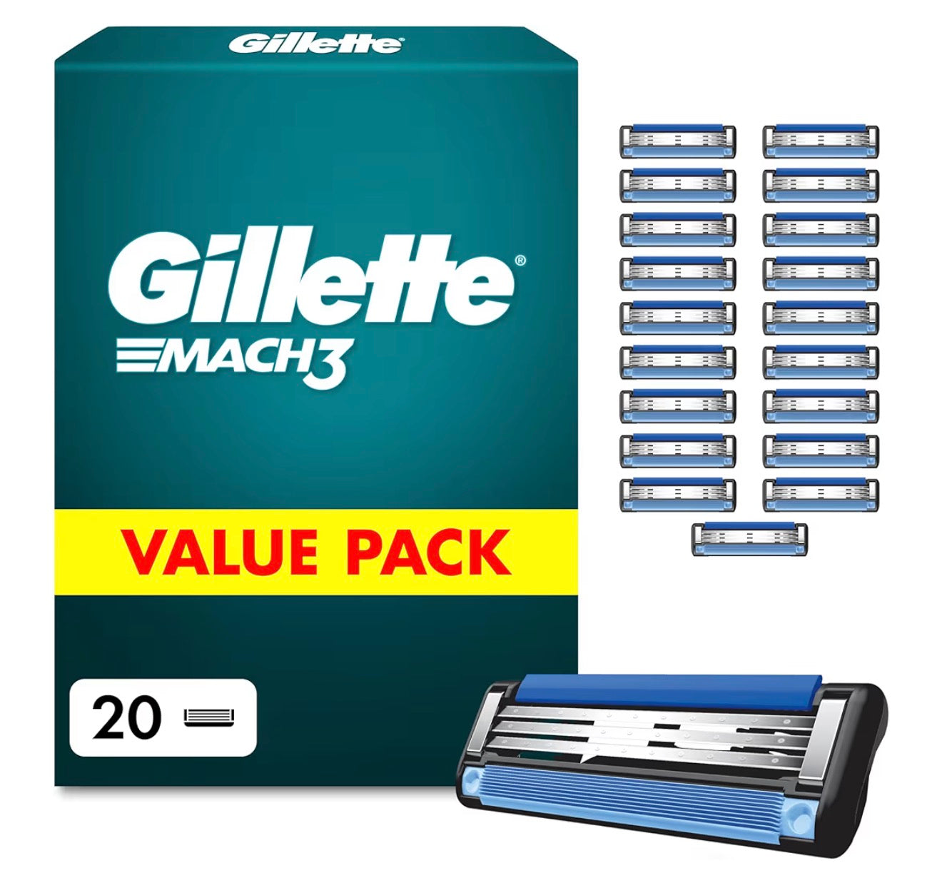 Gillette Mach3 Razor Blades Men, Pack of 20