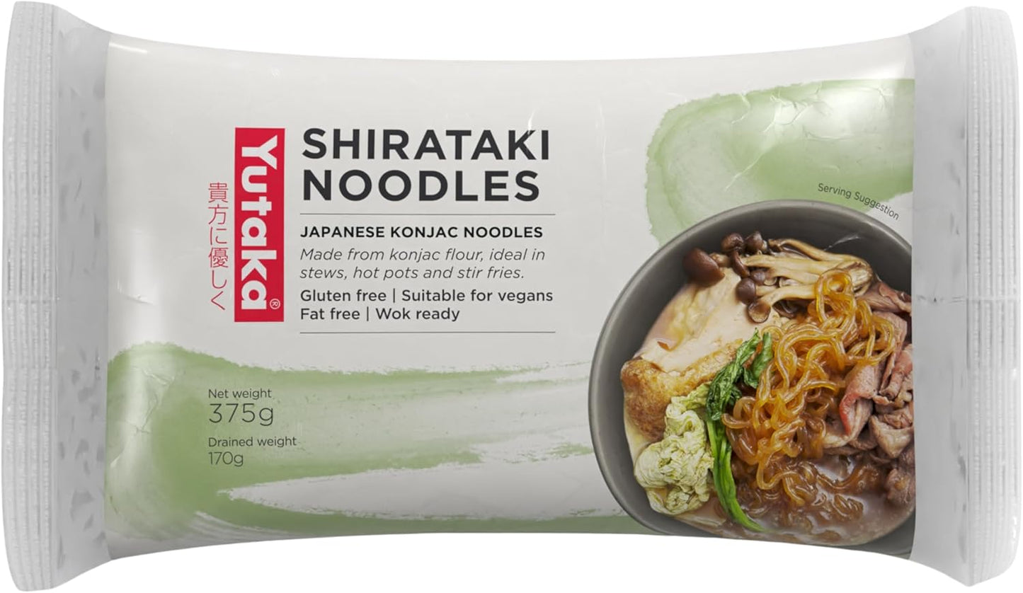 Yutaka White Shirataki Noodles, 375g Net / 170g drained | Authentic Japanese Konjac Noodles | Multipack of 12 | Vegan | Gluten Free | High Fibre | Almost Zero carb or calories